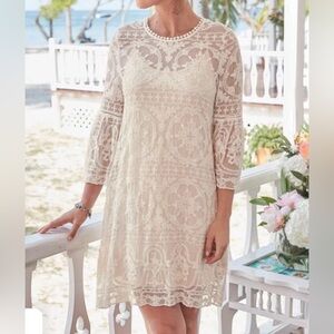 Sundance Savanna‎ Silk Lace Embroidered Dress White No Liner Size Medium